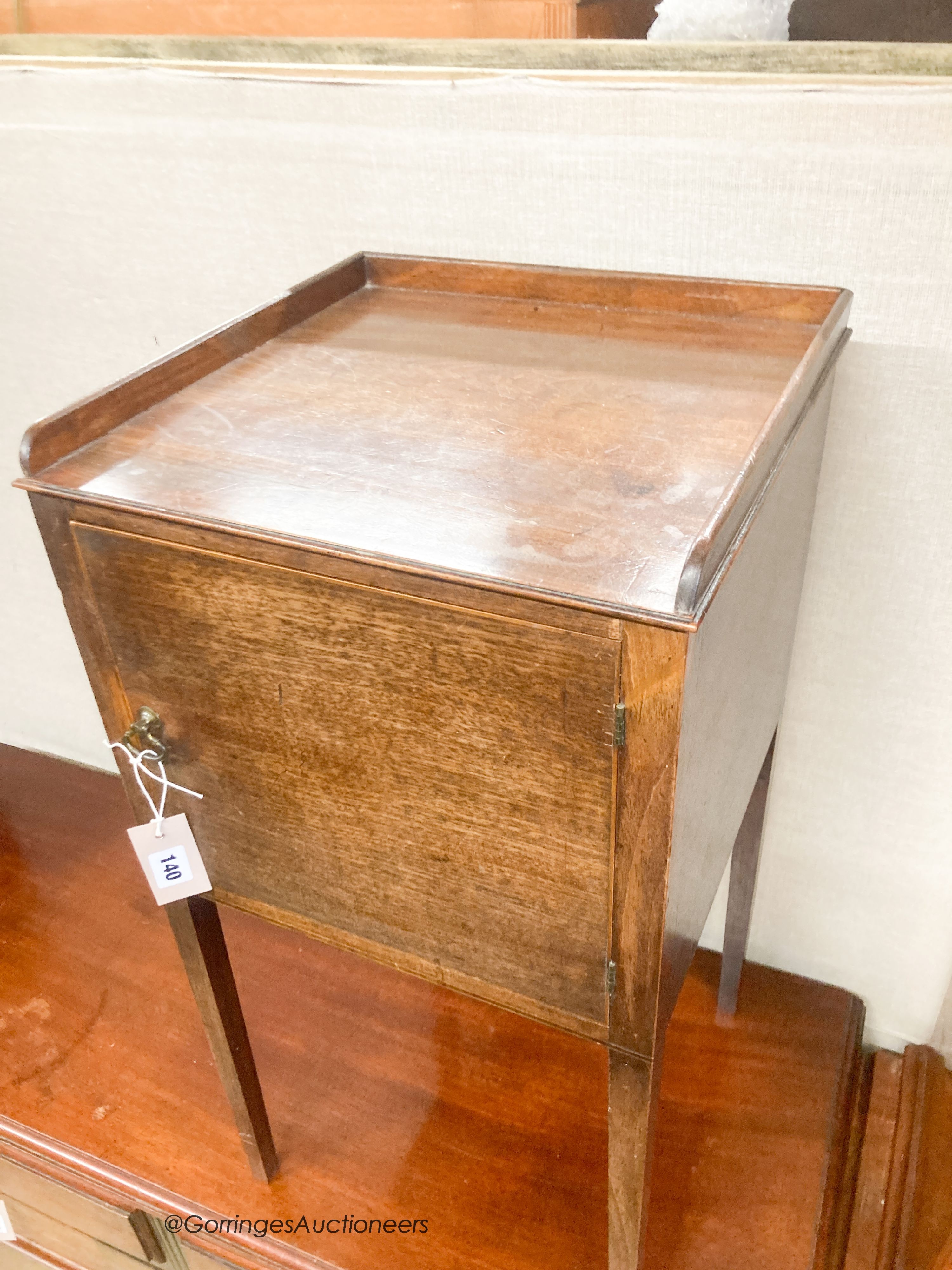 A George III mahogany bedside cabinet, width 36cm, depth 36cm, height 71cm